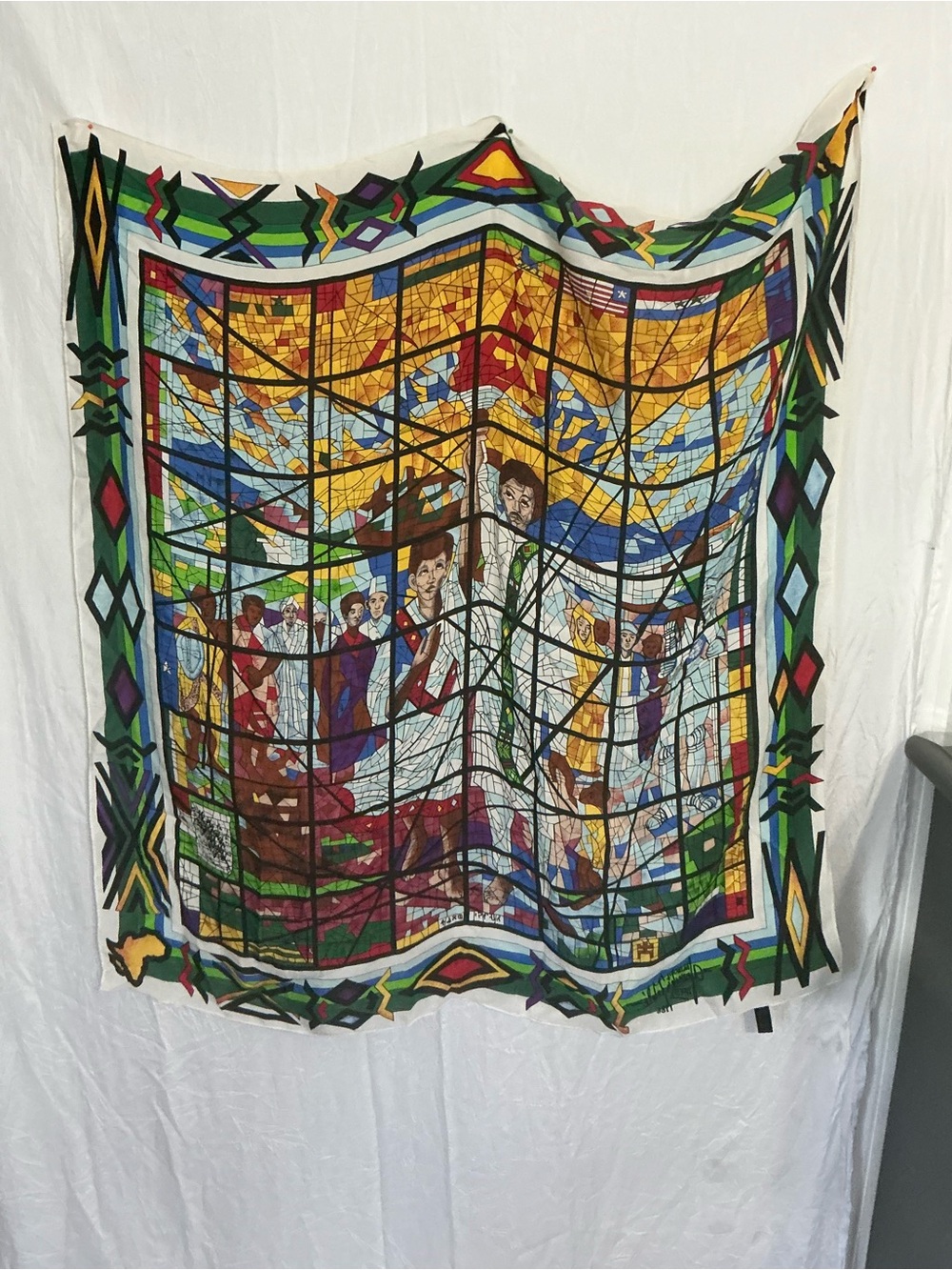 Vintage Panel Silk Scarf in Yellow, Blue, Green, Red